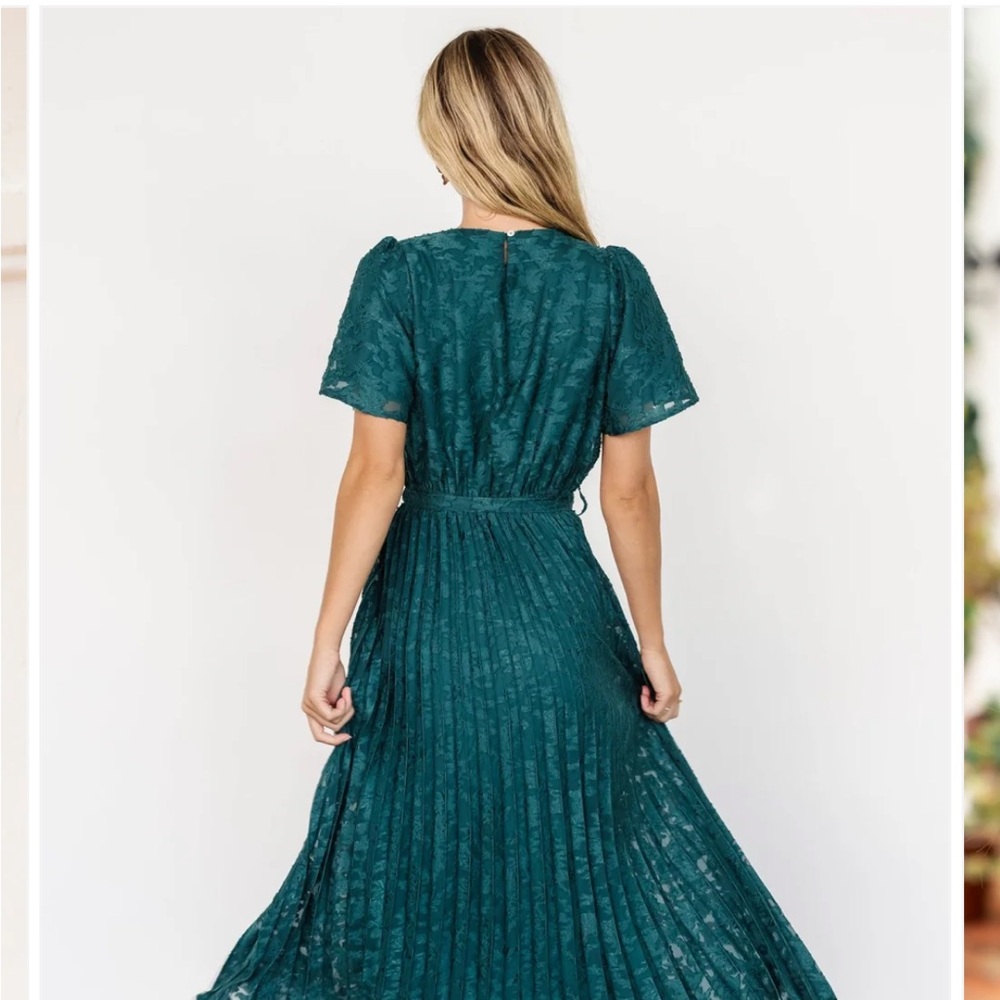 Baltic Born Teal Lace Pleated Midi Dress - Picture 3 of 5